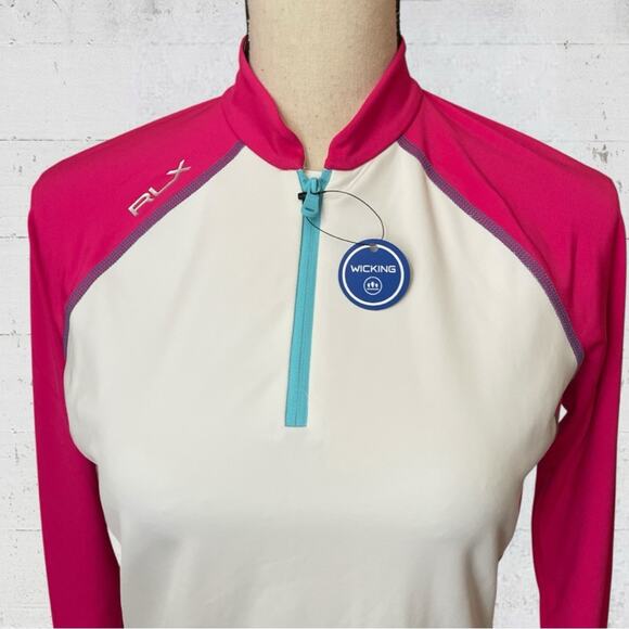 NWT RLX Ralph Lauren 1/4 Zip Golf Shirt XS Pullover Long Sleeve White Pink - Picture 3 of 10